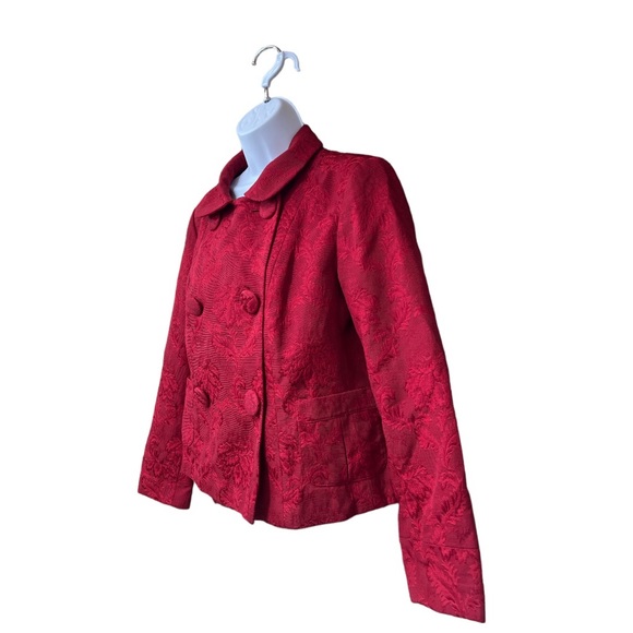 SzM Red Floral Textured Print Talbots Jacket Blazer - Picture 4 of 7